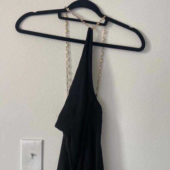 NWT Alexis Tribeca Black long Dress one shoulder gold chain SZ S $895 msrp - Picture 5 of 9